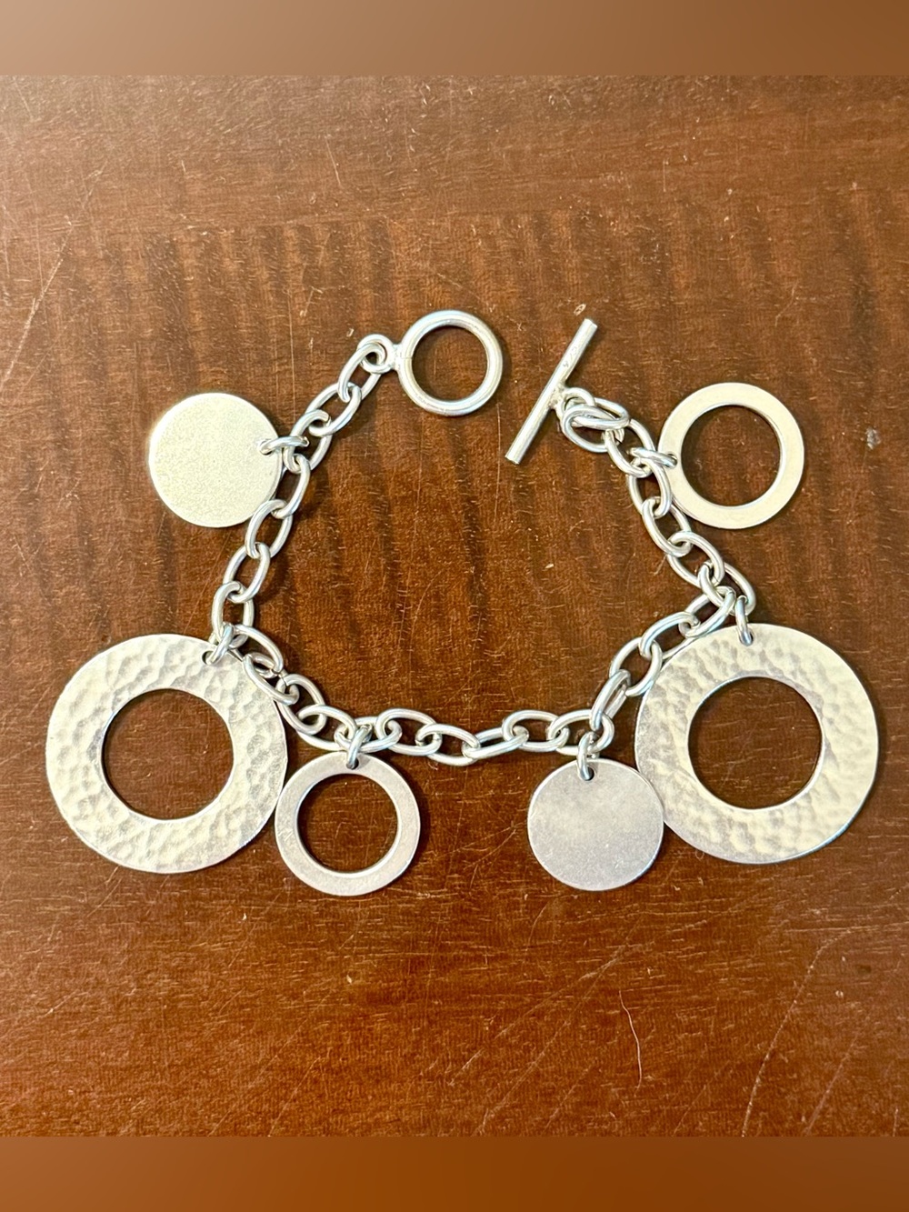 Sterling Silver charm style Bracelet with Hammered Circles
